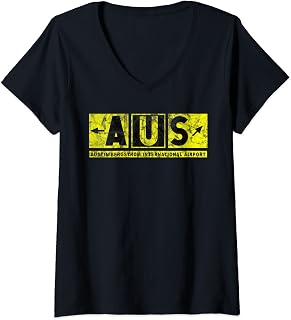 Womens AUS Austin-Bergstrom Int'l Airport Taxiway Sign Vintage V-Neck T-Shirt