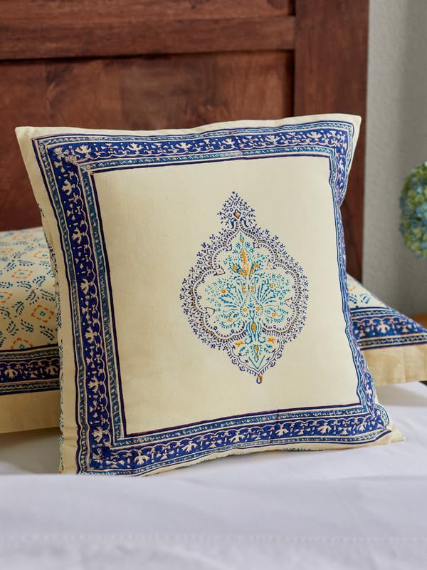 Saffron Marigold Throw Pillow Cover Yellow Cotton Accent Cushion for Bed & Sofa. Hand...
