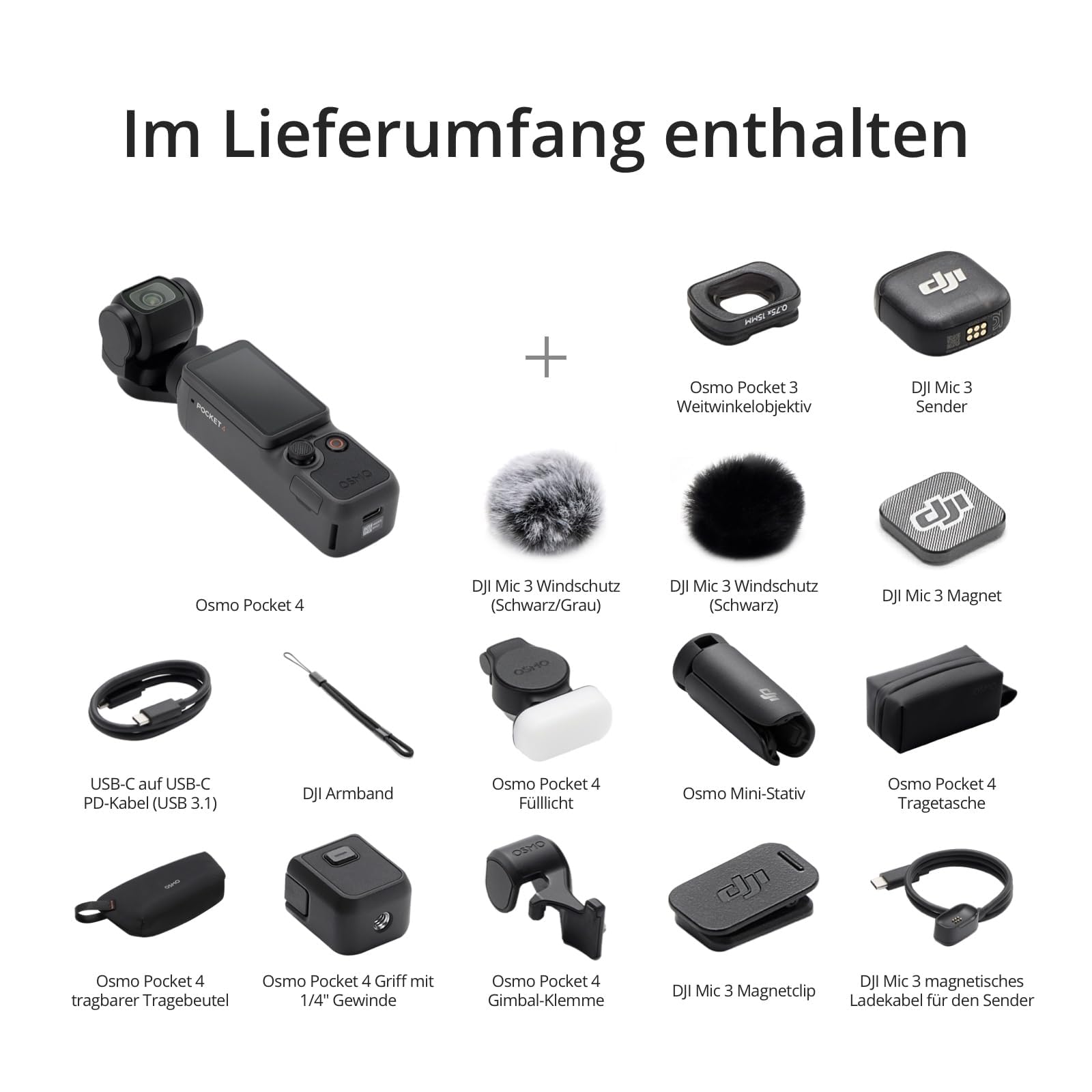 DJI Osmo Pocket 3 Creator Combo, Pocket Gimbal Vlog Kamera, 1″ CMOS, 4K/240fps, 3-Achsen-Stabilisierung, 107 GB Speicher