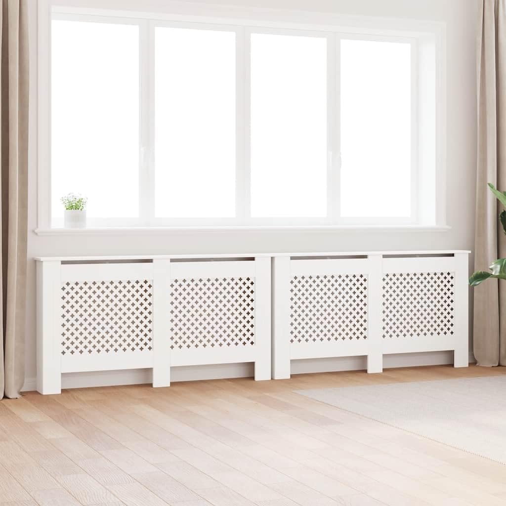Mangloder Heizkörperverkleidungen 2 Stk Weiß aus MDF 152 x 19 x 81,5 cm, lattenförmiges Design, Heizkörper Abdeckung für Wohnzimmer, stabile Oberfläche für Deko und Ablage