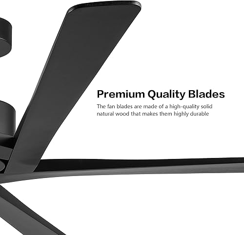 Miniatura 6 de WINGBO Ventilador de techo CC de 54 pulgadas sin luces, 5 cuchillas reversibles de madera maciza tallada, motor de CC silencioso de 6 velocidades,