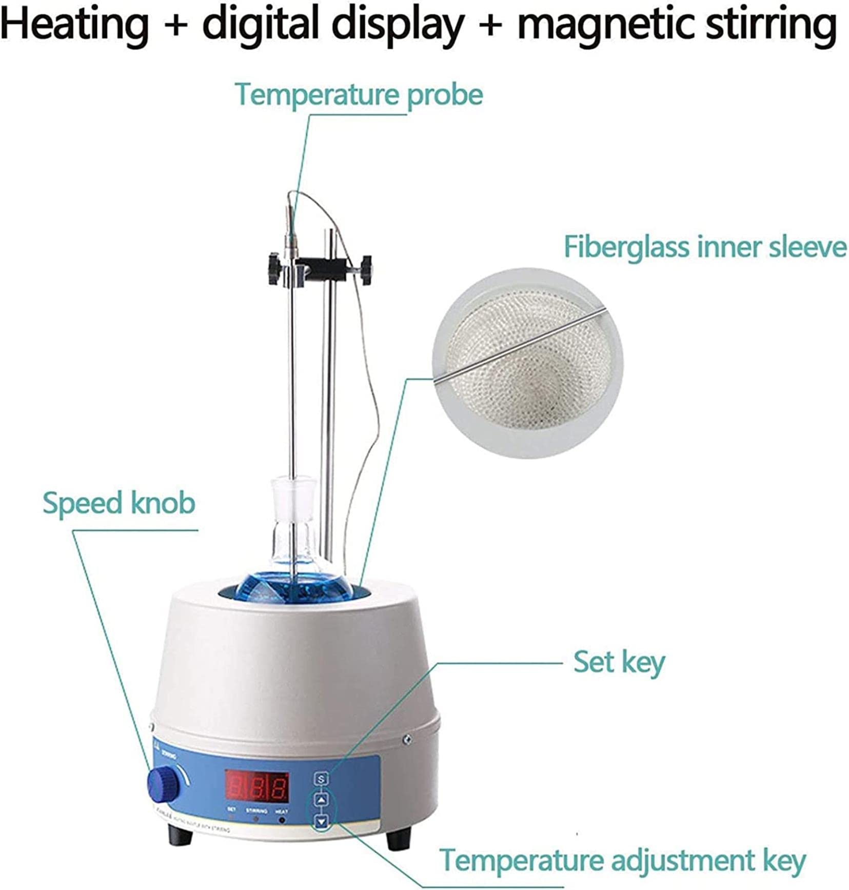 Equipo De Laboratorio Agitador Magnético Manta Calefactora, 100/250/500/1000/2000 Ml con Agitador Magnético Placa De Agitación Magnética Digital Manga 100-2400 W para Lí,100ML