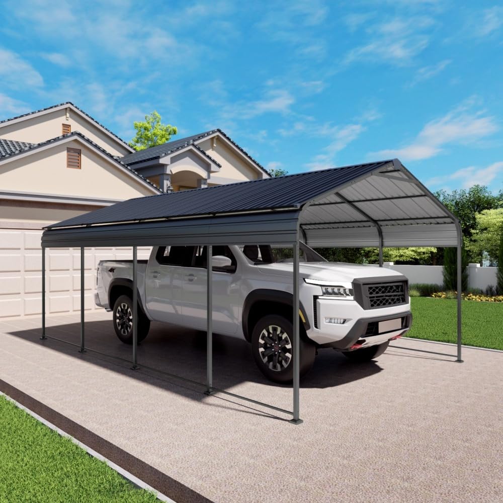 Premium Heavy-Duty Metal Carport with Galvanized Steel Roof and Reinforced Frame for Outdoor Vehicle and Equipment Shelter (12x20FT Carport)