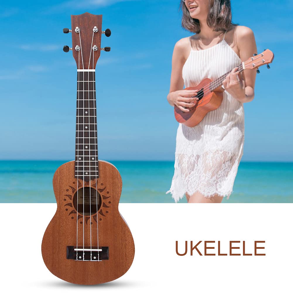 Ukulele Acustico da 21 Pollici, Set di Ukulele per Principianti Sapele con 1 Set di Corde e Capotasto, Strumento Musicale per Chitarra Hawaii a 4 Corde per Adulti Adolescenti(Girasole)