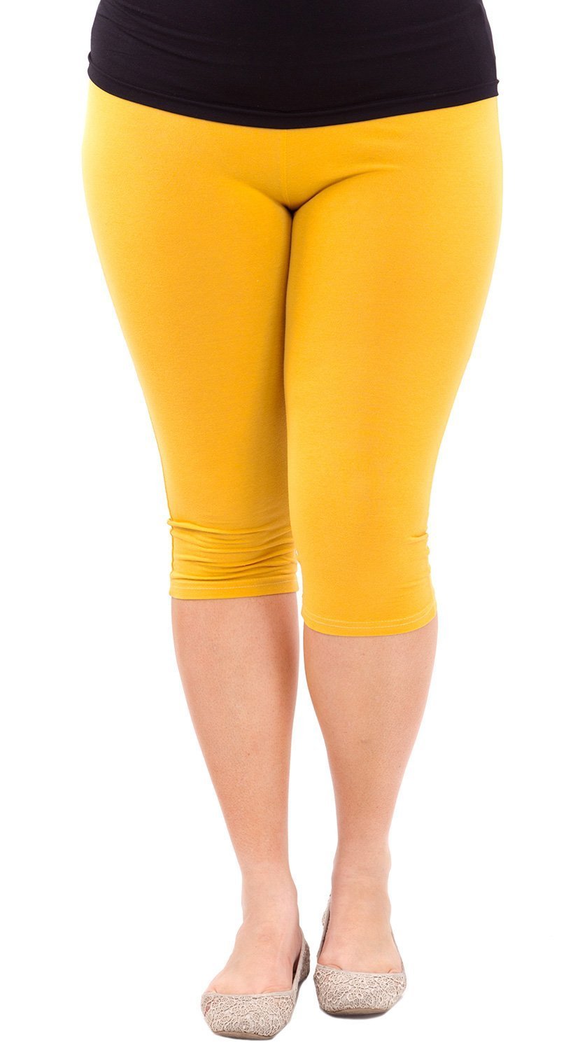 Ladies Plain Cotton Stretch 3/4 Leggings - Multiple Colours and Sizes - Ref. 2191 - yellow - Large