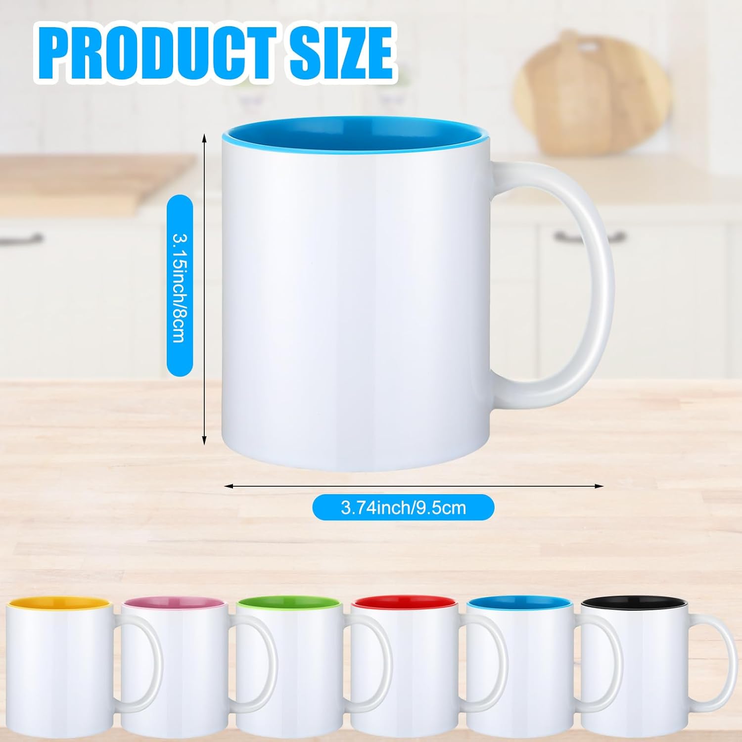 Uiifan 30 Pcs Plain Sublimation Coffee Mugs 11 oz with Handle, Colored Inside Ceramic, Assorted Colors for Tea, Latte, Espresso