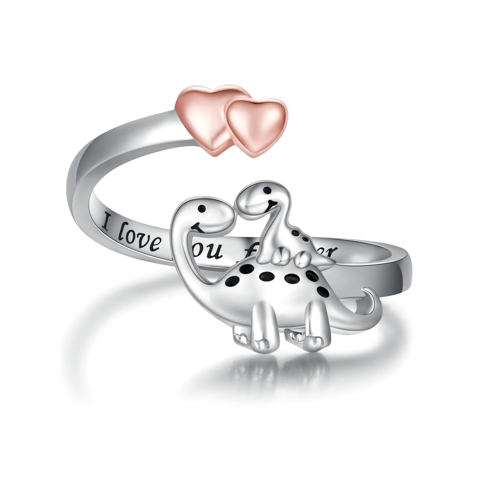 HongZhuan JewelryCow Dinosaur Sloth Mom Daughter Son Ring Adjustable 925 Sterling Silver Cute Animal Jewelry Gifts for Women Girls Teens Mothers Day