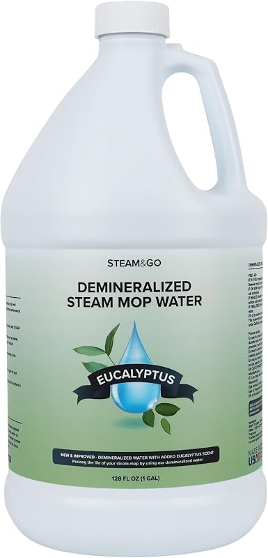 Steam & Go Agua desmineralizada para trapeador a vapor – Aroma a eucalipto y menta, 128 oz (paquete de 1) | Solución limpiadora de pisos perfumada, lista para usar, compatible con cualquier limpiador a vapor | Solución vaporizadora para pisos y prendas, lista para usar y sin minerales; Previene la acumulación, apoya el rendimiento de Steam