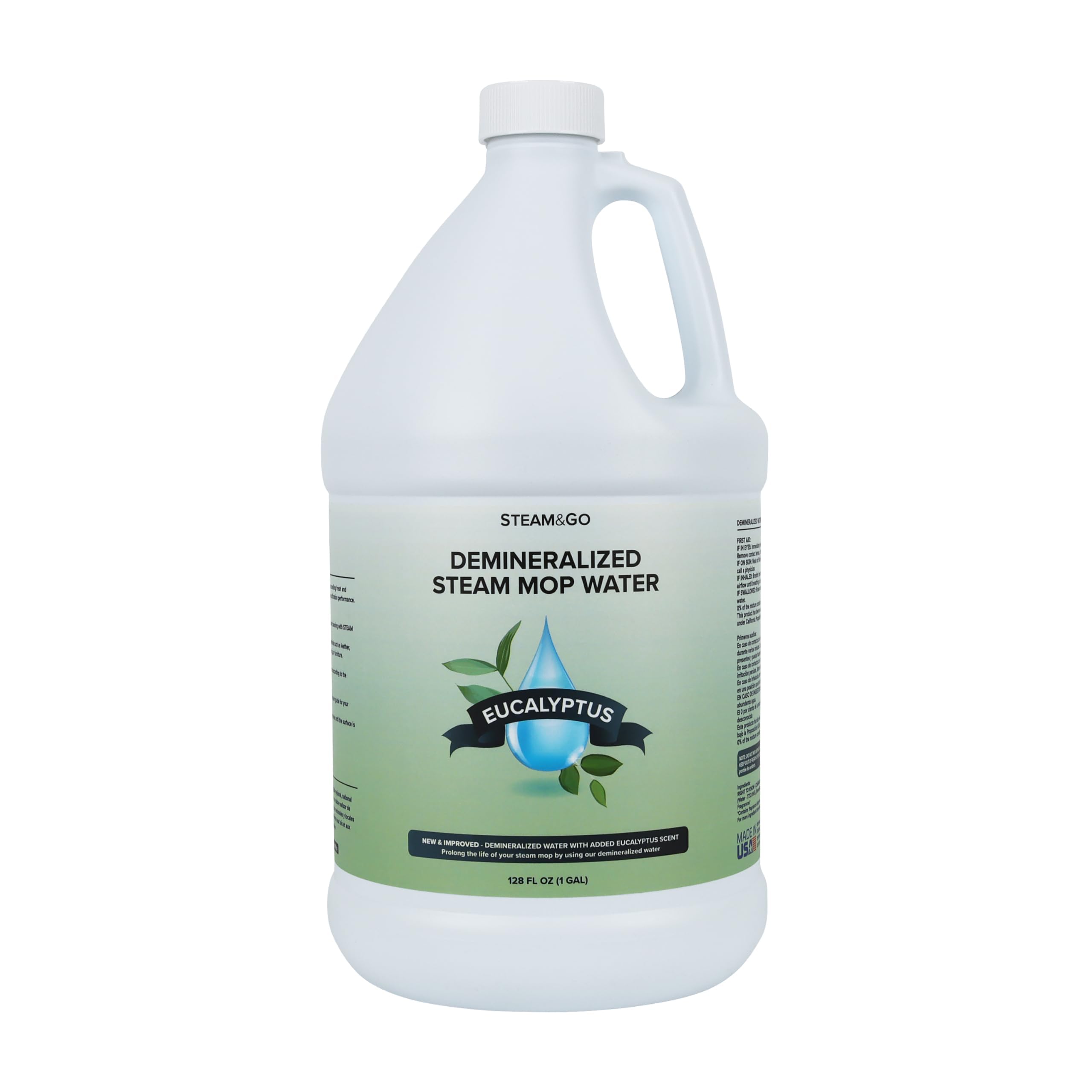 Steam & Go Demineralized Water - Multi-Surface Cleaning Solution for Steam Mop, Ready-to-Use Floor Cleaner, No PVC, Ideal for Home & Office, Compatible w/Any Mop - Eucalyptus Mint, 128oz, Pack of 1