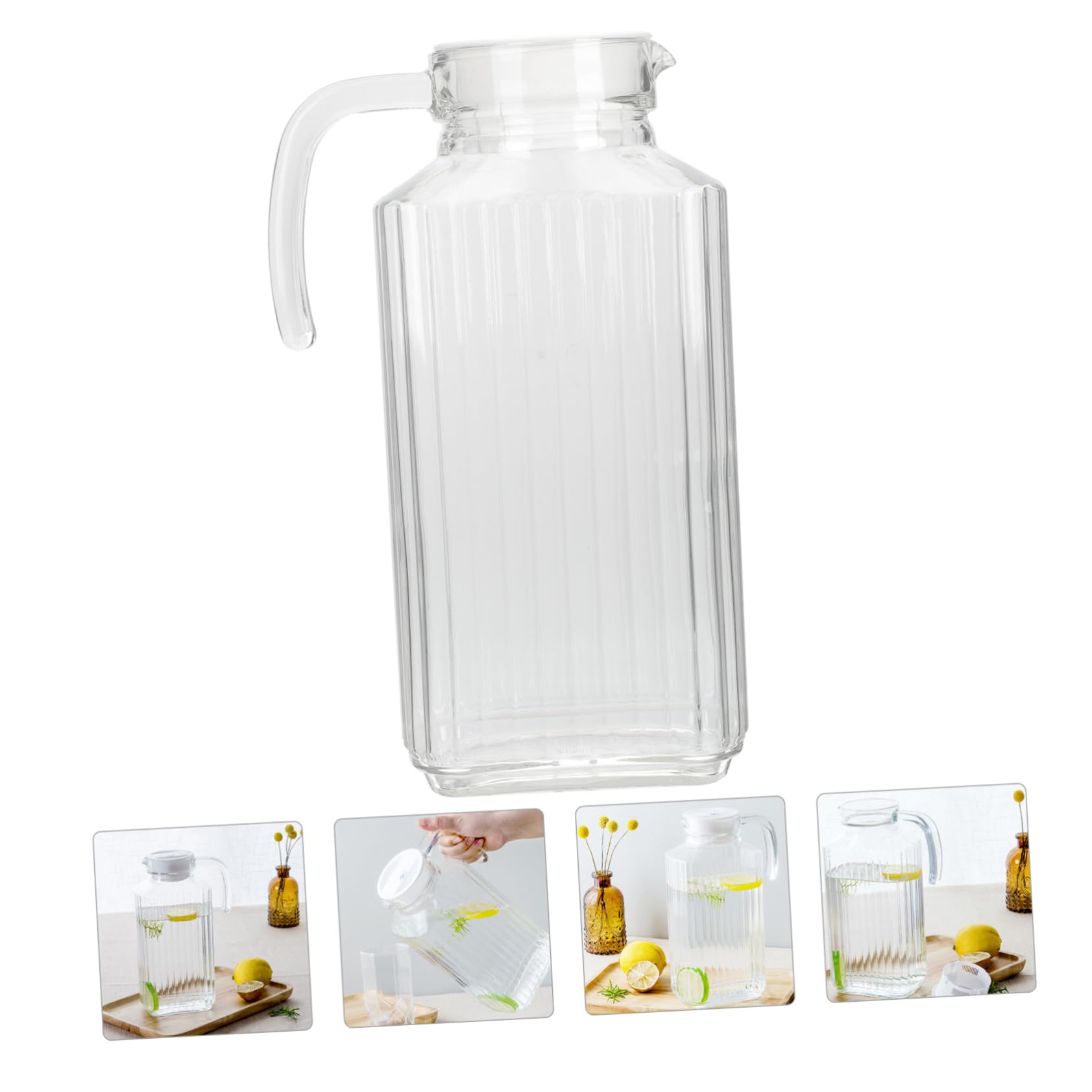 Zerodeko Glaskrug 1,7l mit Auslaufschutz Große Glaswasserflasche für Kaltes Wasser und Saft als Party Wasserspender oder Früchteteebehälter aus Glas
