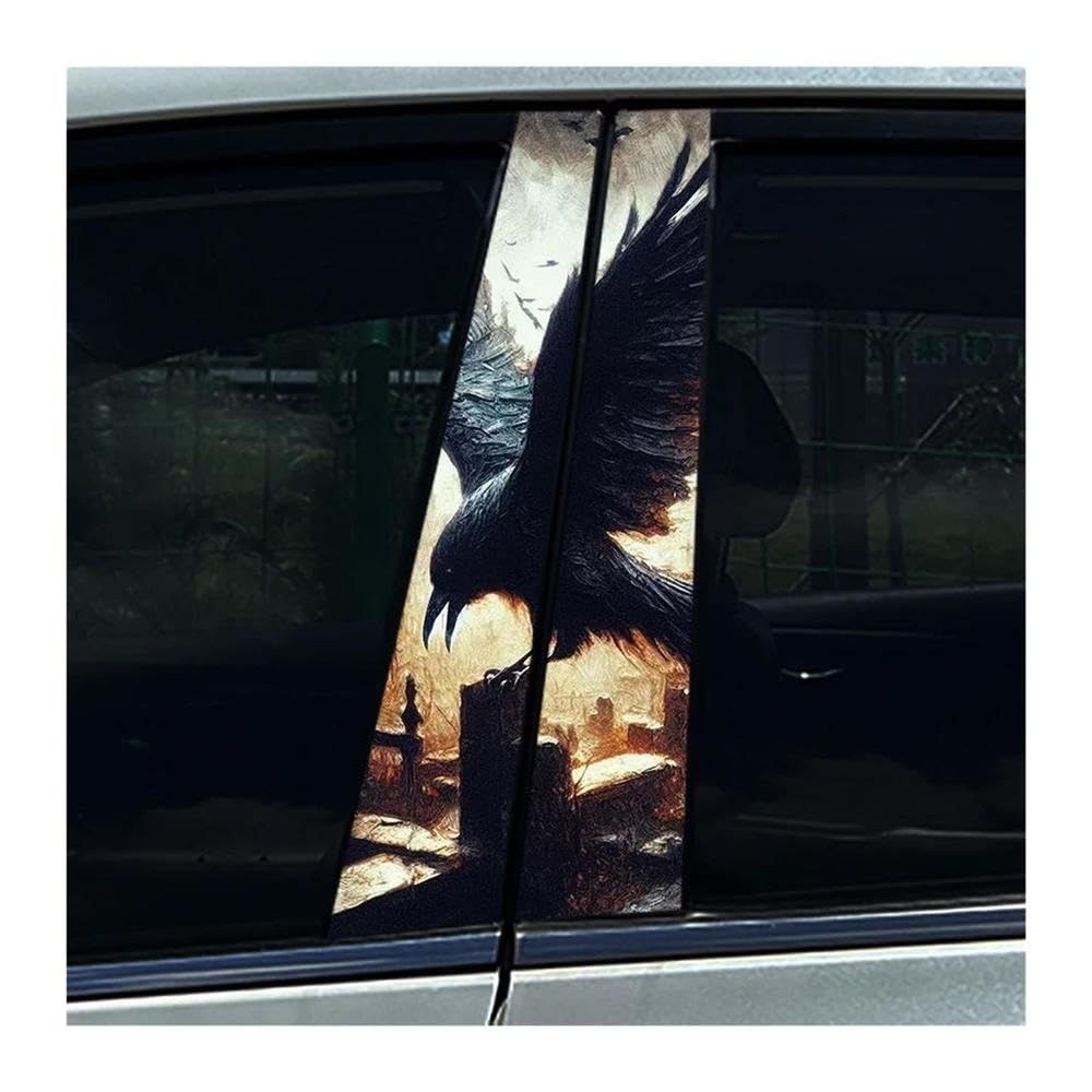 Body Parts 2pcs Graveyard Crow Raven Car B-Pillar Sticker Waterproof Decals Creative Occlusion Scratch Decor(C)