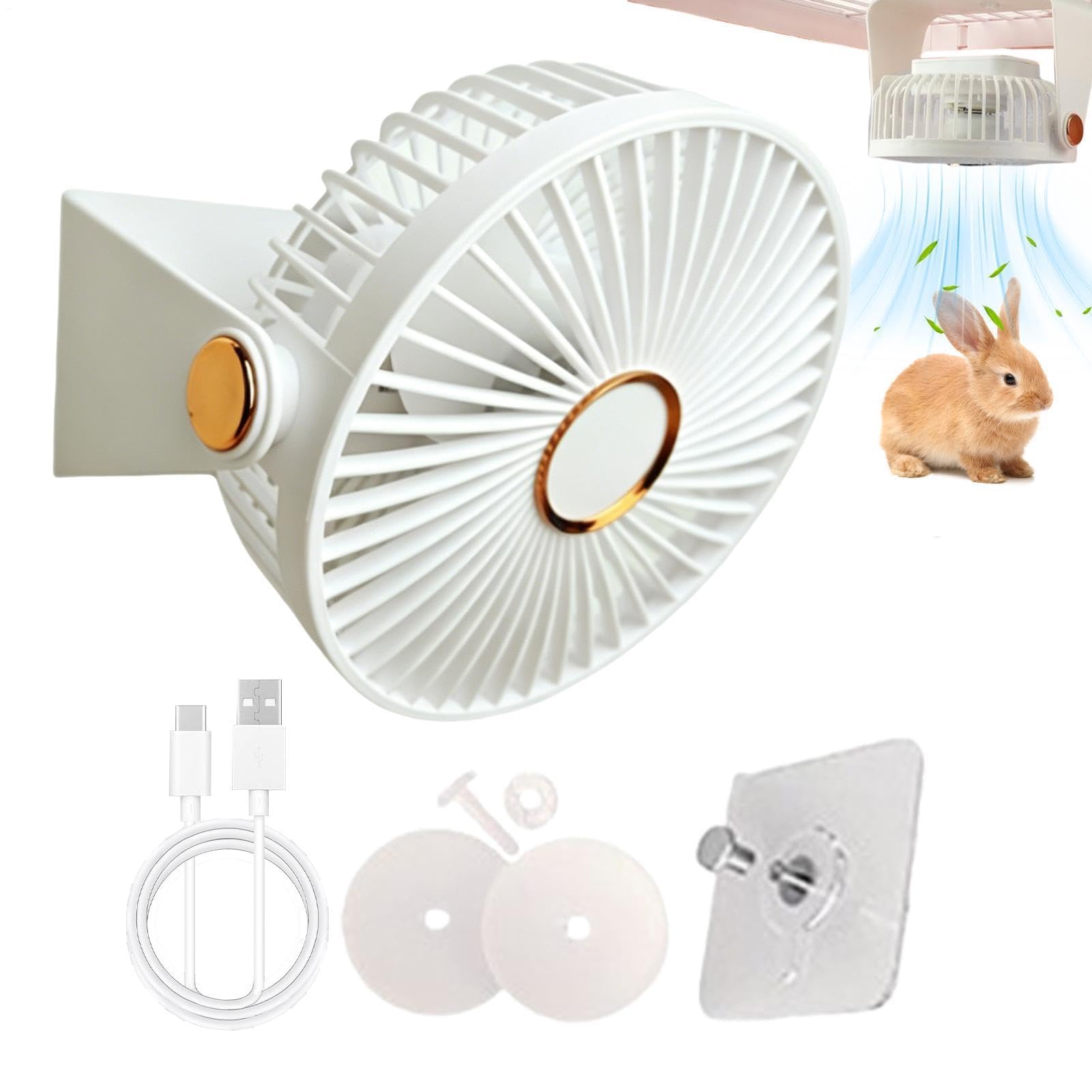 Ventilador portátil de flujo ajustable para enfriar jaulas de conejos y roedores