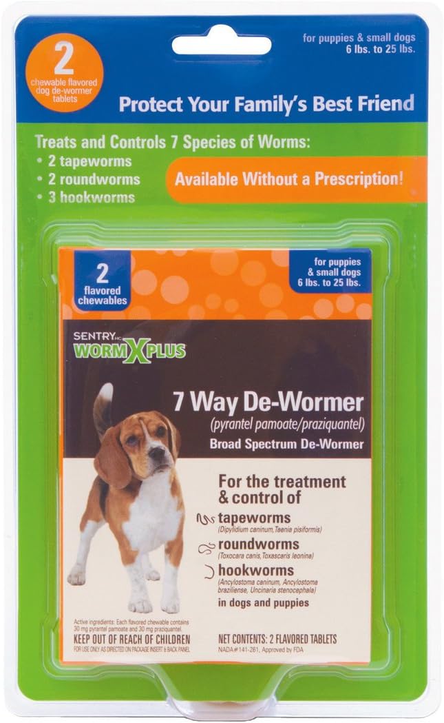 Sentry Worm X Plus 7 Way DeWormer Treats and Controls for Dog Puppies 2 count