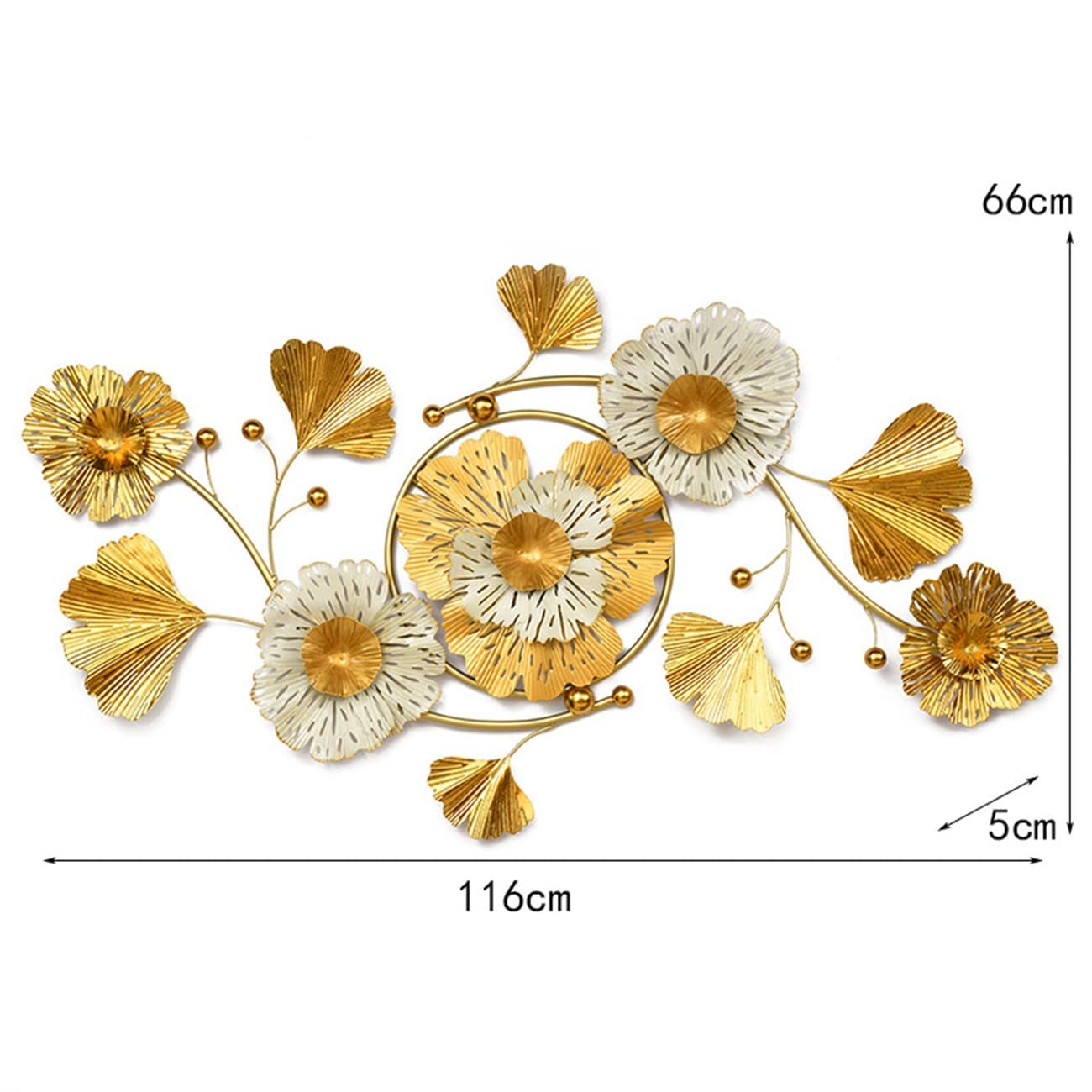 Wanddeko Metall Gingko,3D Deko Gold, Wanddeko Blätter, Wandschmuck, Wandskulptur Metall, Wandverzierung, Metallbild 3D Wandornament für Wohnzimmer Dekoration Schlafzimmer Hotel