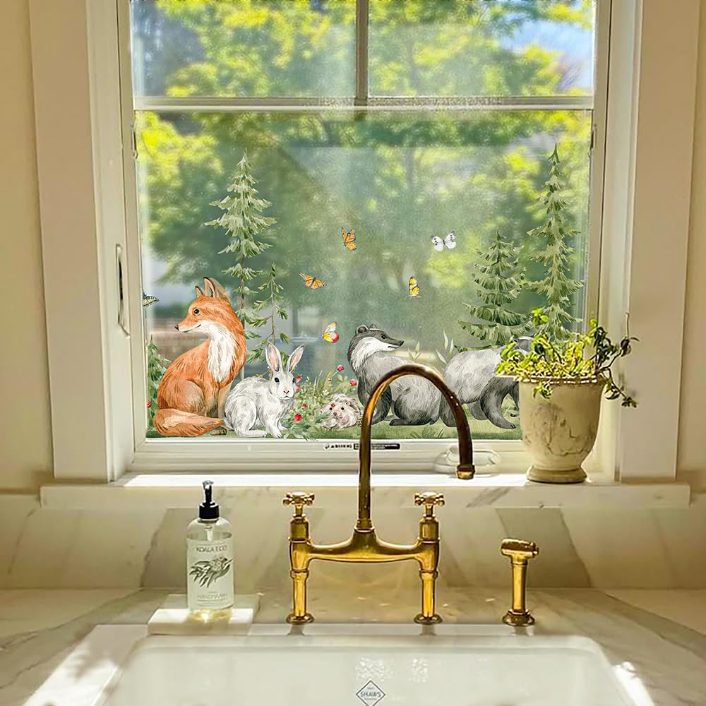 Non Adhesive Window Stickers Woodland Forest Animal Window Decals ...
