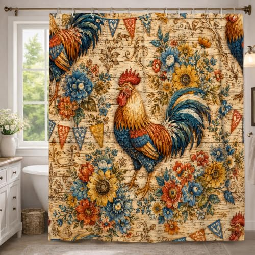 Rideau de douche extra long 183x243 cm imperméable déco vintage bleu - 2