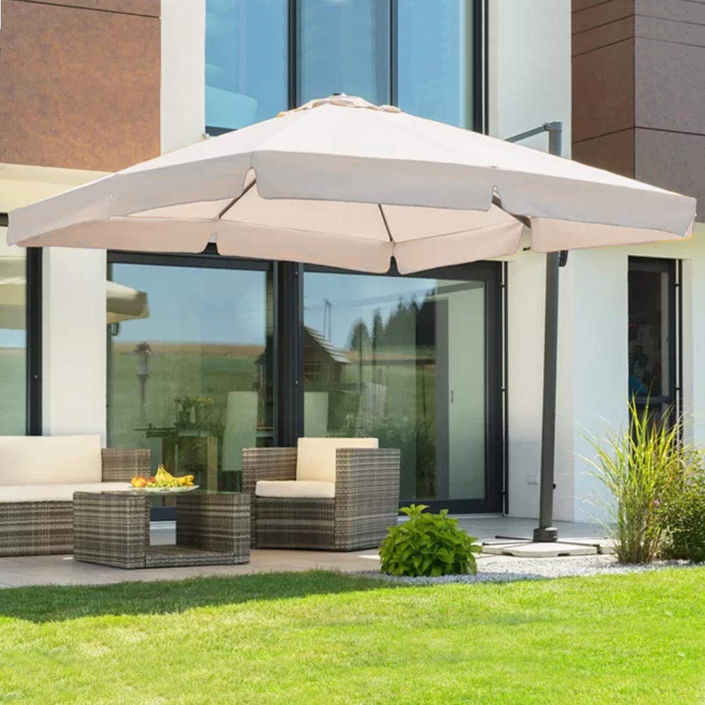 BAKAJI Ombrellone da Giardino Decentrato con parasole Inclinabile Palo in Alluminio Rotazione 360° Base a Croce Arredamento Esterno Gazebo Piscina Giardino Terrazzo Colore Ecru