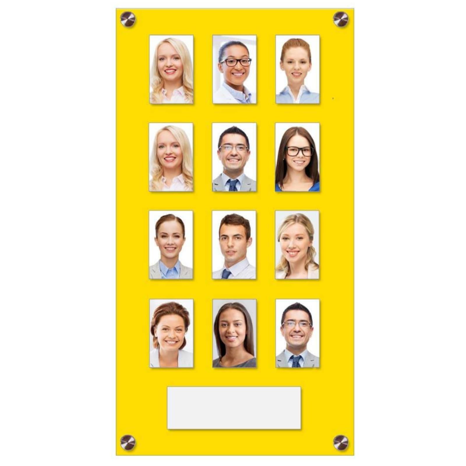 Get Acrylic Photo Frames - Yellow 12 Pocket Image Staff, Student, Employee Display Board With Pocket Header. 506mm Height x 256mm Width (50.6cm x 25.6cm)