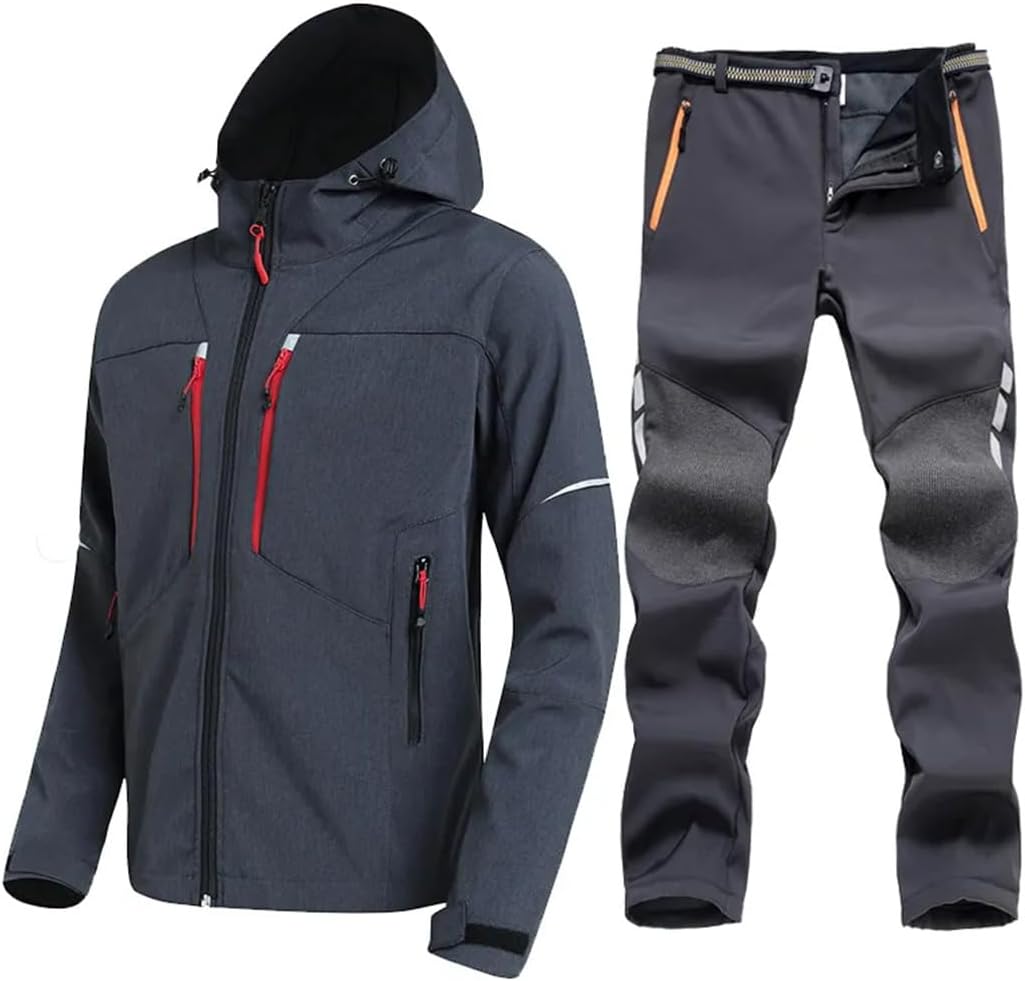 Outdoor Waterproof Fleece Softshell Hiking Jacket And Pants Trekking Camp Hooded Coat Pants