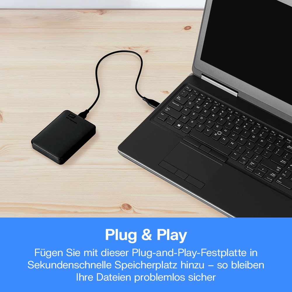 Western Digital Elements Portable externe Festplatte 2 TB (mobiler Speicher, USB 3.0-Schnittstelle, Plug-and-Play, für Windows formatiert) Schwarz