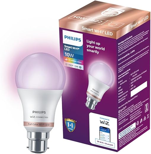 PHILIPS WiZ 10W B22 Wi-Fi & Bluetooth LED Smart Bulb with Music Sync, Compatible with Amazon Alexa & Google Assistant, 16 Million Colours & Motion...