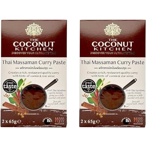 The Coconut Kitchen - Easy Thai Massaman Curry Paste, Thai Massaman Curry Kit, Sauce Sachets, Thai Style Spice Blend Pack, Curry Gifts for Men, Thai 7 Spice (2 Pack of 2 x 65g) Cover