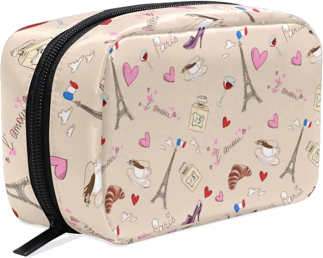 Suaku メイクポーチ 化粧ポーチ エッフェル塔 大容量 おしゃれ 小物入れ トラベルポーチ 持ち運び 収納 機能 出張 旅行 62 以上節約