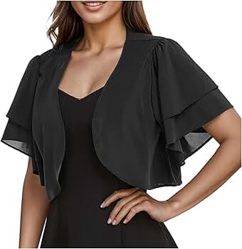 Generic Women's Ruffle Bolero Shrug Sheer Mesh Short Sleeve