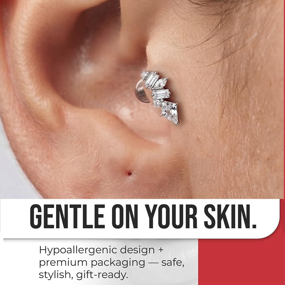 G23 Grade Titanium Ascending Cz Stones Cluster Threadless Tragus Labret Piercing Jewelry