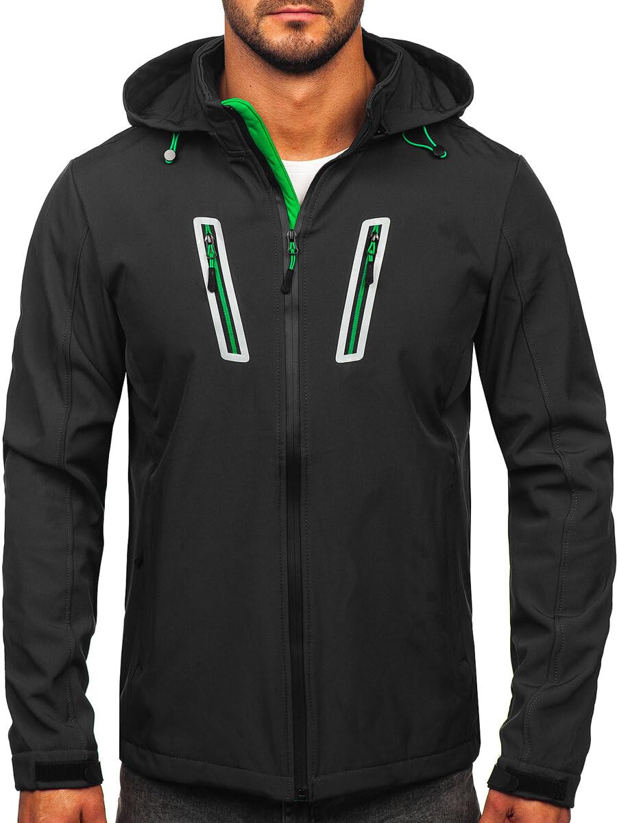 BOLF Uomo Giacca Softshell Mezza Stagione Cappuccio Antivento Antipioggia Impermeabile Sportiva da Corsa Autunnale Outdoor Style Mix 4D4