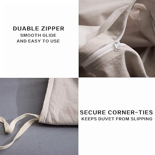 Miniatura 254 de ECOCOTT Funda de edredón tamaño King, juego de ropa de cama de 3 piezas, 100% algodón lavado, suave y transpirable con cierre de cremallera, 8 lazos