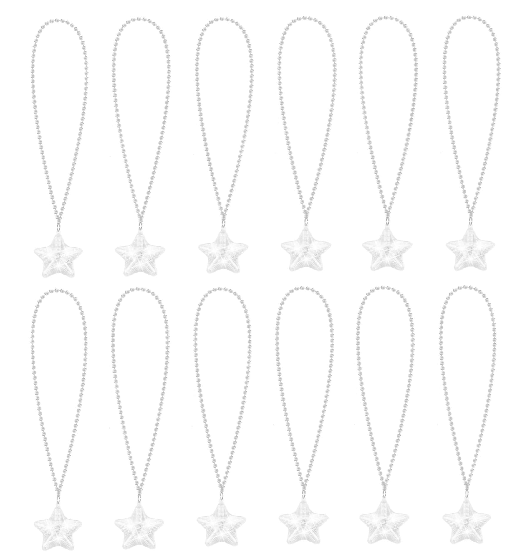 NUDALA 12 Pack Clear Glow Star Necklace Bulk Beaded Necklaces for Halloween Christmas Decorations Mardi Gras Party Favors