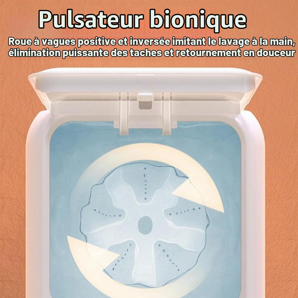 Mini Lave Linge Portable, Mini Machine à Laver avec Tuyau de Vidange 12 L Lavage Double Mode Affichage de L'heure Lumière Bleue pour sous-vêtements et Chaussettes White