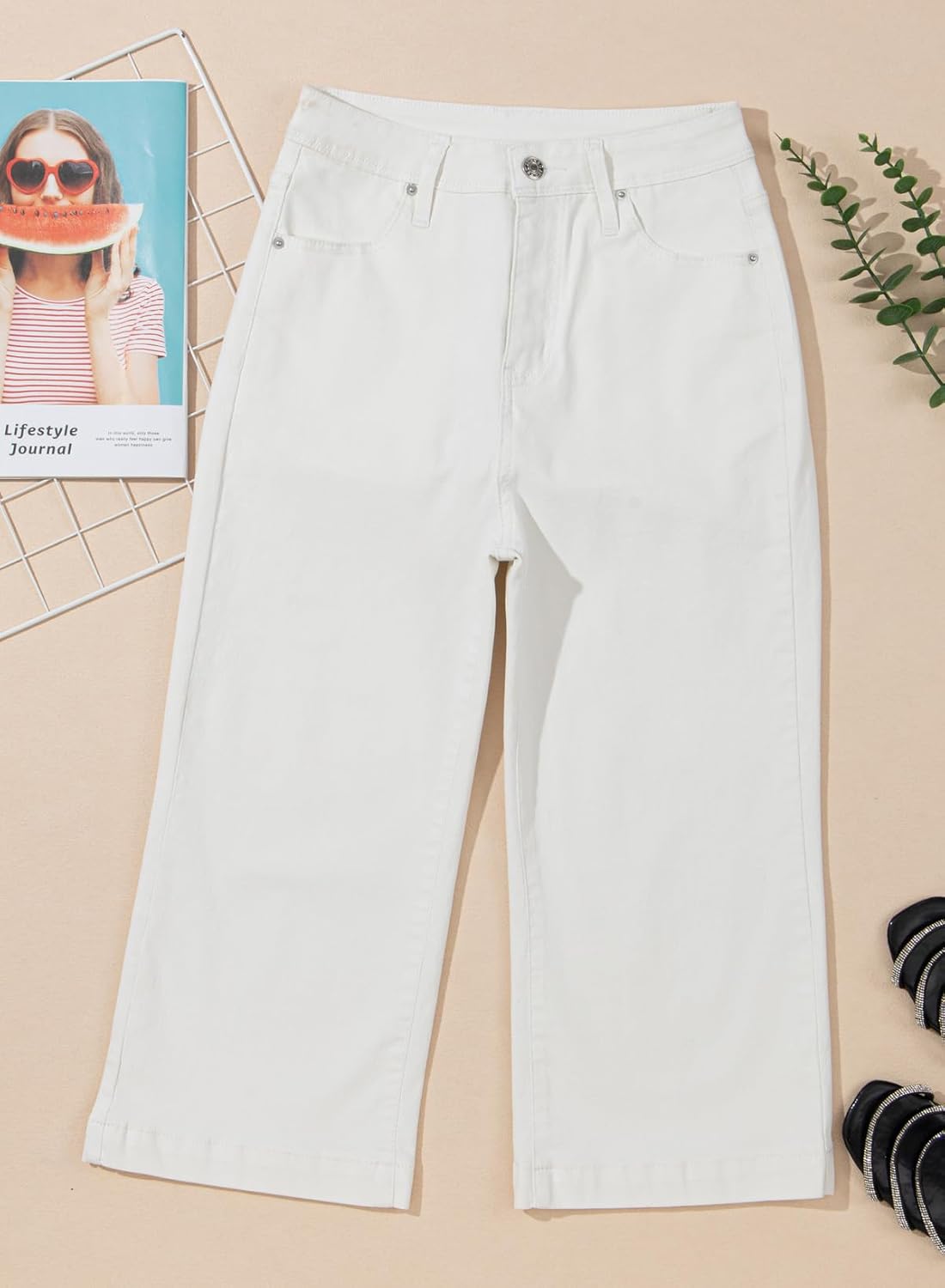 Sidefeel Women's Wide Leg Jeans High Waisted Stretchy Capri Pants - Image 5