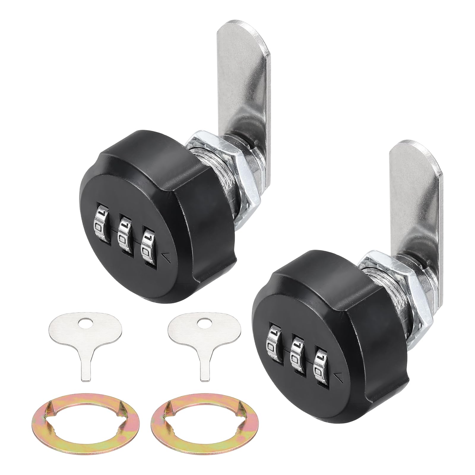 PATIKIL 2PCS Combination Cabinet Lock, 3/4Inch 3-Digit Keyless Metal Drawer Plum Blossom Head Locks with for Kitchen Cabinet Closet Cupboard Locker Wooden Door, Black