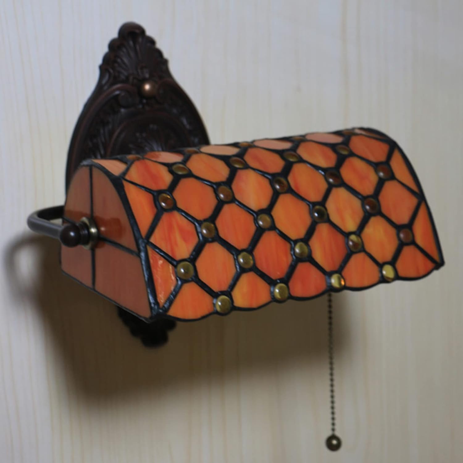 Tiffany Style Mediterranean Wall Sconce Lamp Stained Glass Wall Lamps with Crystal Beads for Bedroom Living Room Aisle Bedside, E27,Orange