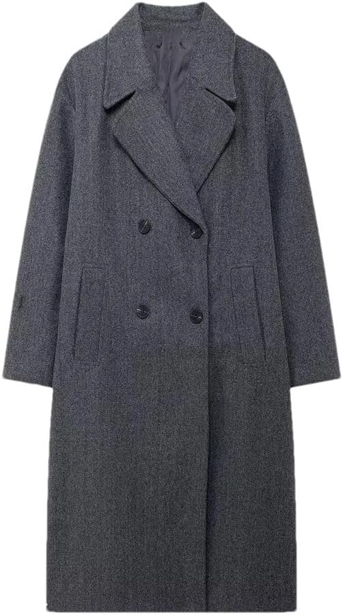 Women's Elegant Thicken Woolen Overcoat Lapel Double Breasted Long Jackets Winter Comfortable Warm Trench Coat