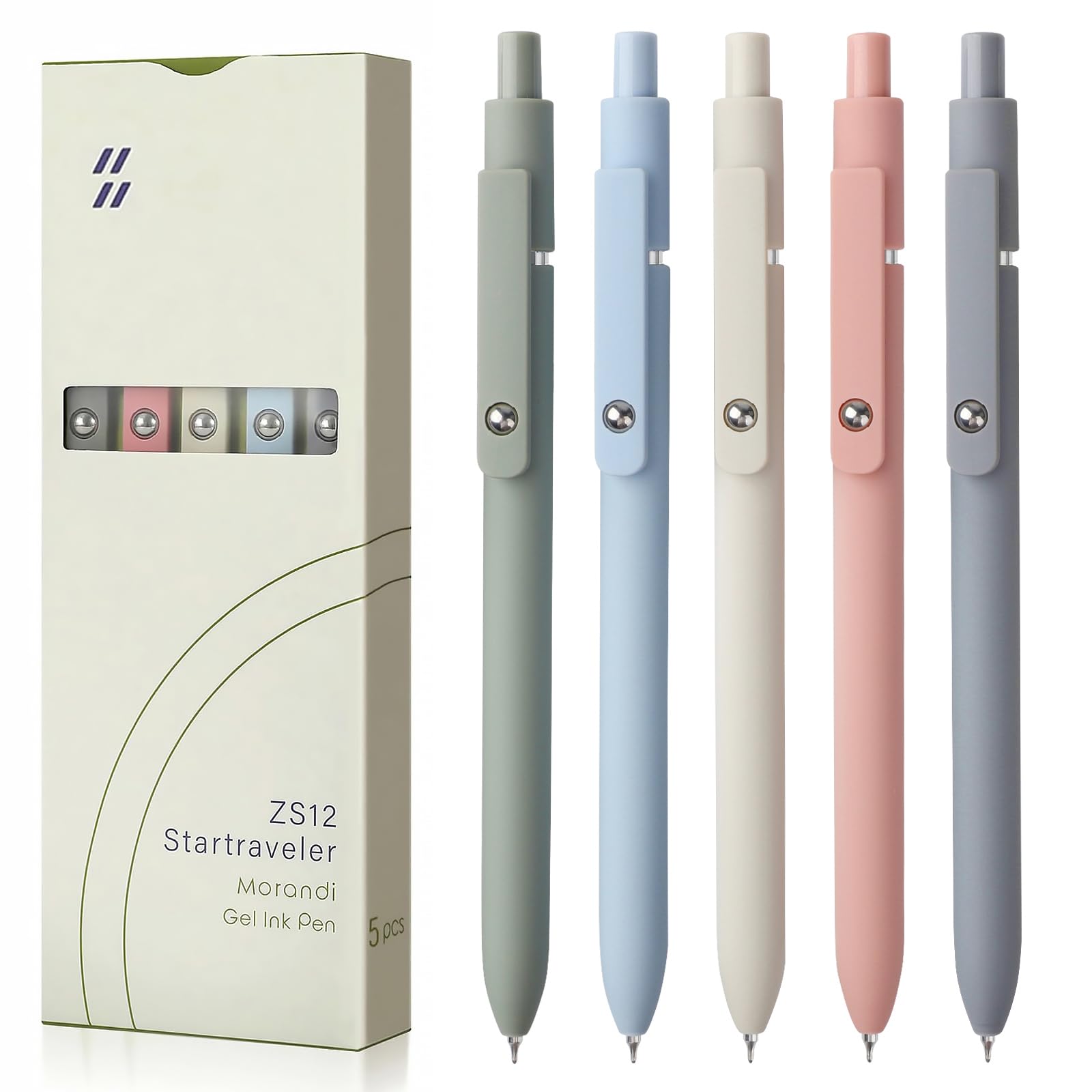 FIOVER Gel Pens, 5pcs 0.5mm Quick Dry Black Ink Fine Point Smooth Writing Pens High-End Series Ballpoint for Office School Supplies(Morandi)