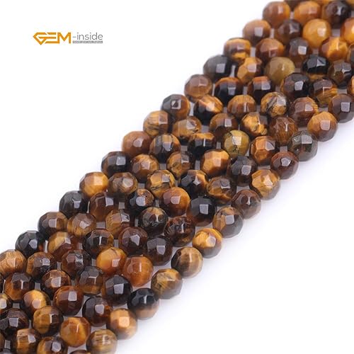 Miniatura 4 de GEM-Inside - Cuentas sueltas redondas facetadas de ojo de tigre amarillo de 0.15 pulgadas (0.157 in) para hacer joyas de bricolaje de 15 pulgadas