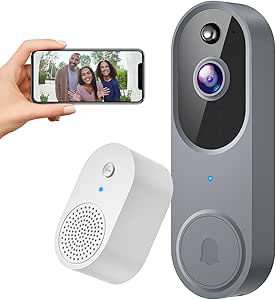 SUNNYJANE Silver Wireless 1080p Video Doorbell Camera, AI Human Detection, Live View, 2-Way Audio Included Chime, 2.4G Wi-Fi, Night Vision, Cloud Storage, Indoor/Outdoor Surveillance Cam asin的图片