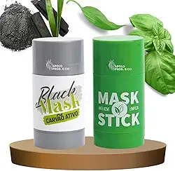 Kit 2 Máscara Facial Coreana Removedora de Cravos e Espinhas Green and Gray Mask Stick Chá Verde e Carvão Ativado Controle de Oleosidade e Redução de Poros, Limpeza de Pele Tratamento Professional