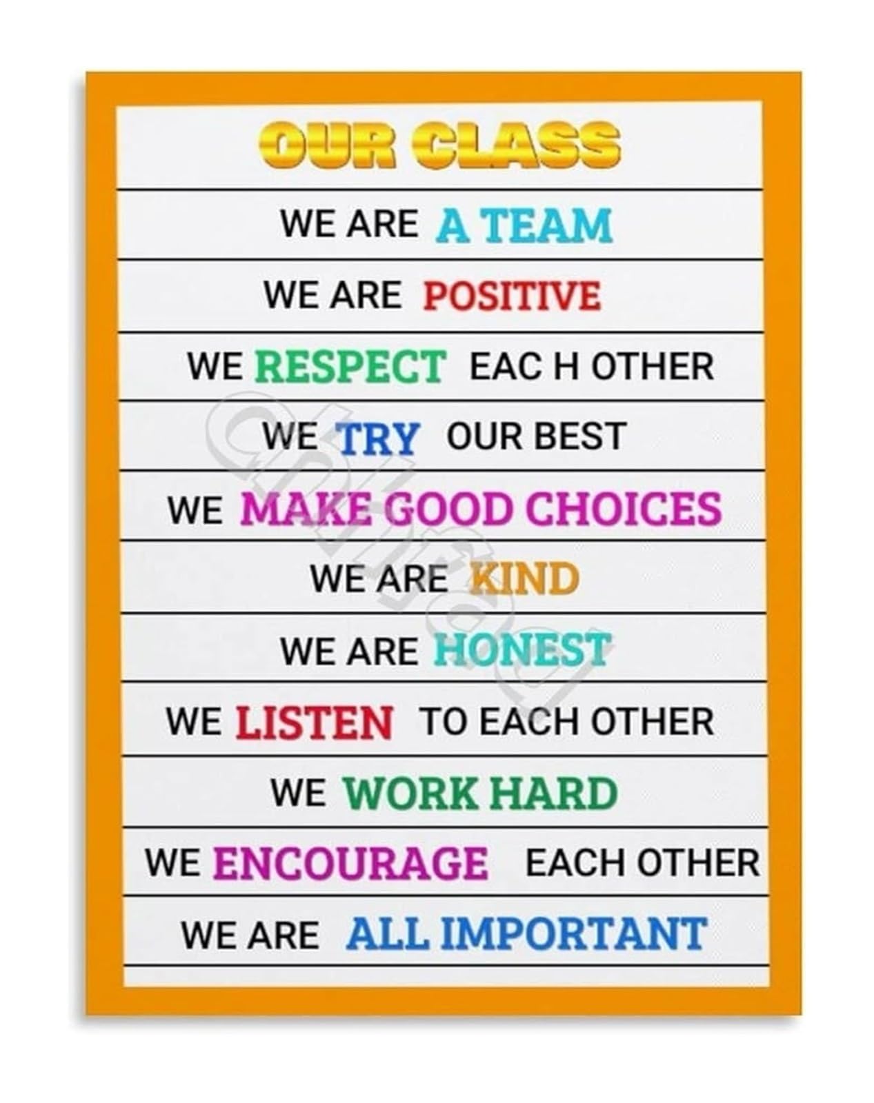 EKFBQBGW Motivational Classroom Rules Educational Poster Quotes Canvas Wall-Art for Elementary School Teacher Unframed,08x12inch(20x30cm)