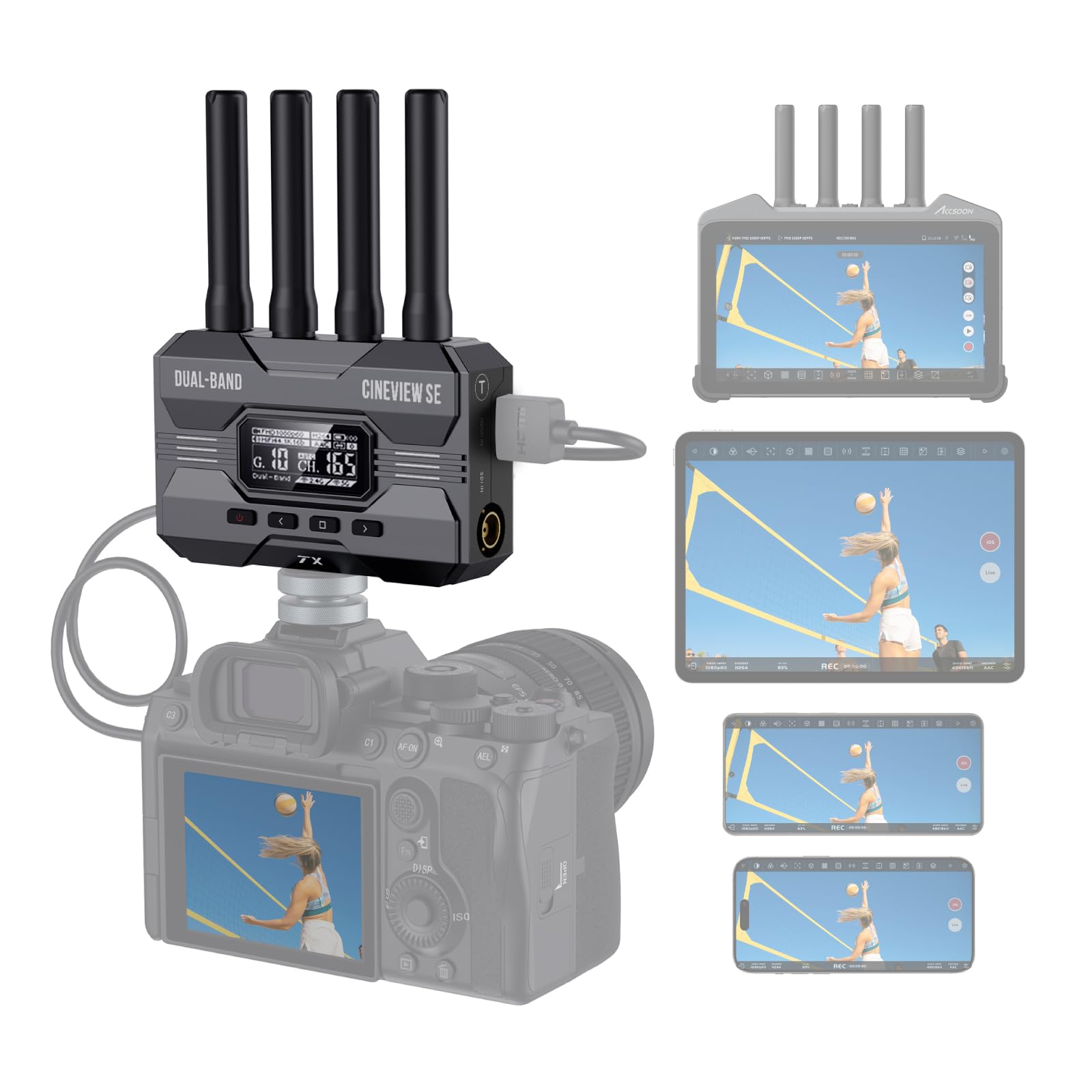Accsoon CineView SE Wireless HDMI SDI Video Transmitter, Dual-Band Transmission, 1200ft Range 0.05s Latency, 4 Devices Monitoring Livestreaming, Compatible with CineView M7 Pro/2 SDI/HE-SE TX Only