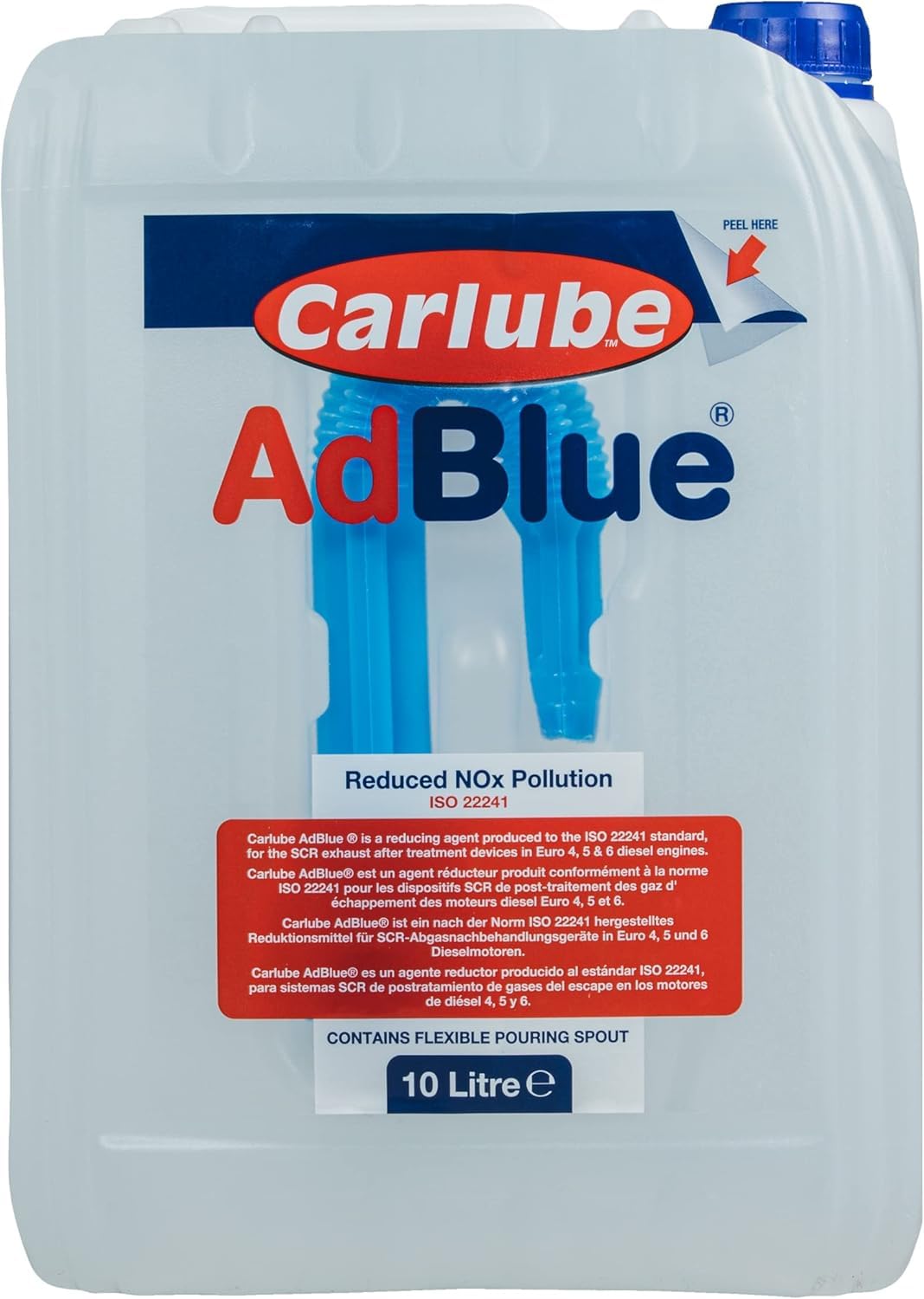 Carlube AdBlue 10L con Beccuccio Integrato Antigoccia, Fluido AUS32 per Motori Diesel Euro 4 5 6, Compatibile SCR, Riduce Emissioni NOx, Conforme ISO 22241