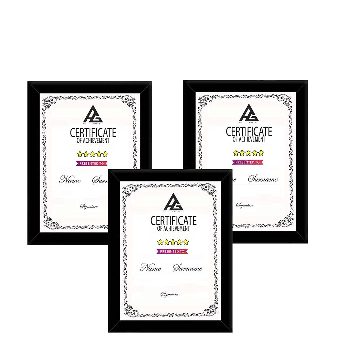 AG CRAFTS A4 Size Photo Frame For Wall Black Picture Frame For Home and Office Decoration (Black-A4-3 Frame) , Wood ; Glass