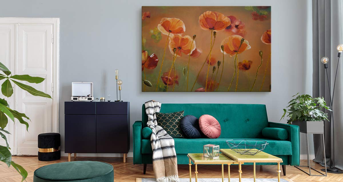 Muralo Wandbild Blumen, Mohnblumen, Natur, Landschaft - 100x70 cm | Leinwandbild, Modernes Design, hochauflösender Druck - ideal für Schlafzimmer und Wohnzimmer, Frühlingsflair das ganze Jahr