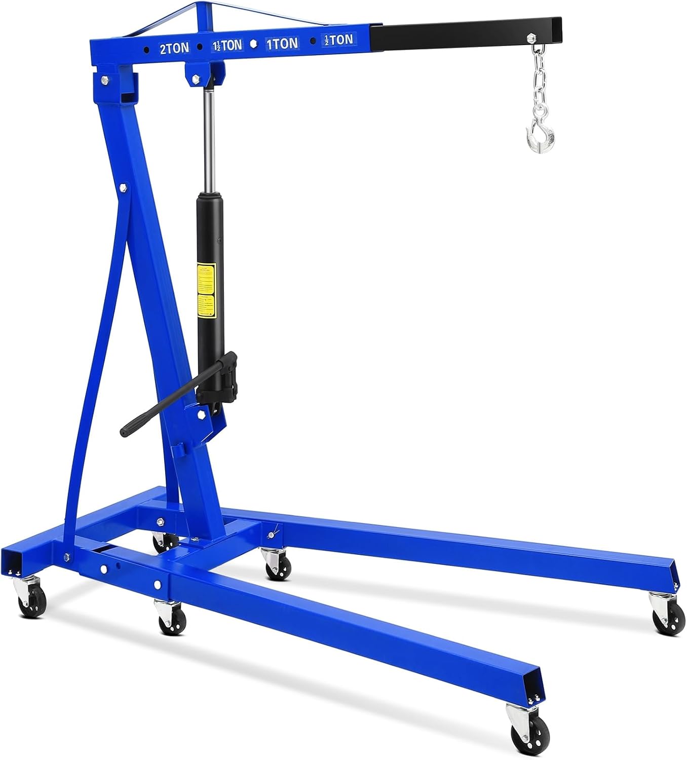 Folding Hydraulic Engine Hoist 2 Ton, Cherry Picker Shop Crane with 6 Casters and Telescopic Boom, 4400 Lbs Capacity Heavy Duty Engine Hoist Crane Lift for Garage, Workshop, Automotive Repair, Blue Blue No Lever