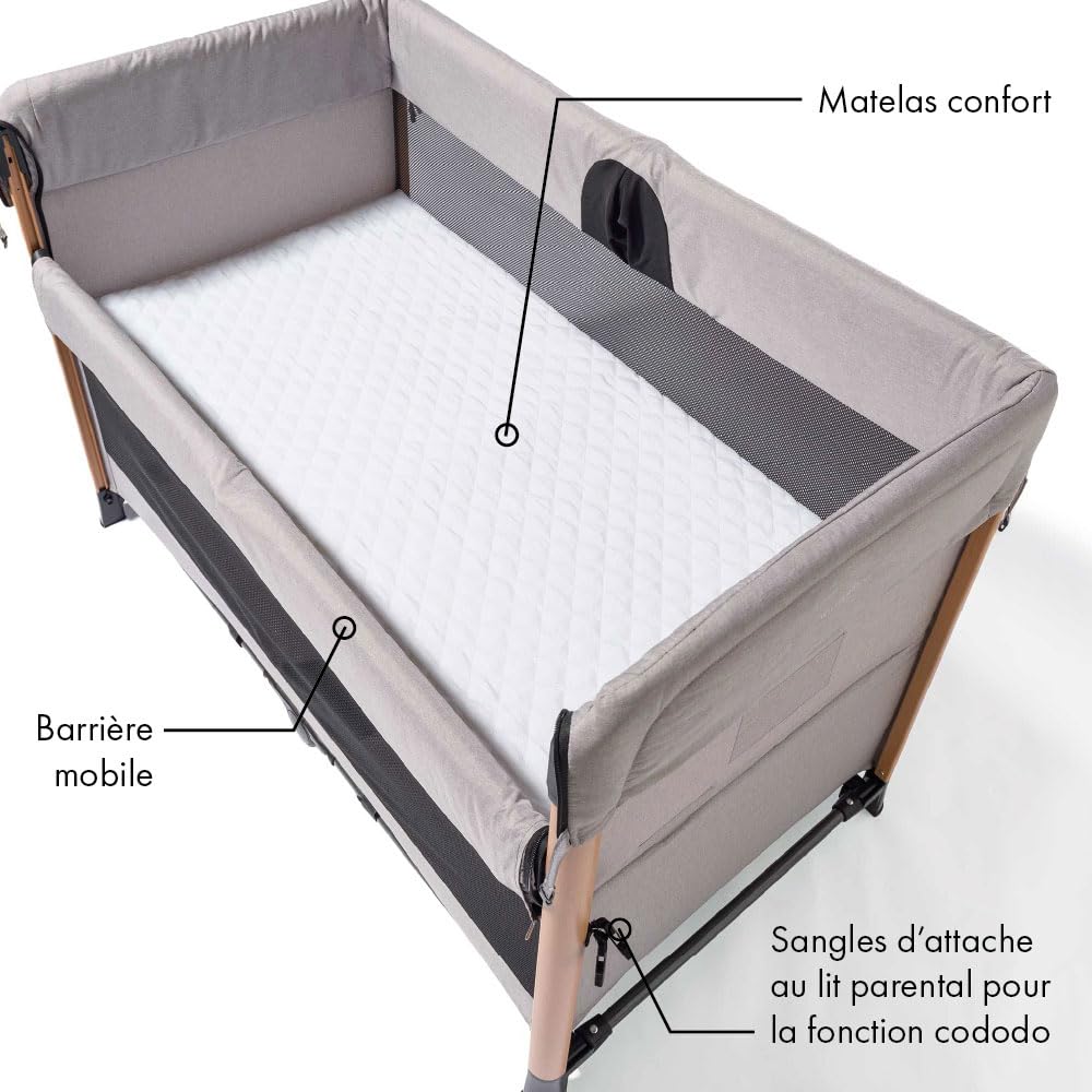 William Kent 1733 Lit bébé de Voyage & cododo WeTravel | Ultra léger | Matelas Confortable et épais | utilisable jusqu'à 15 kg, 3 Ans | Housse Transport Inclus | Design Gris chiné