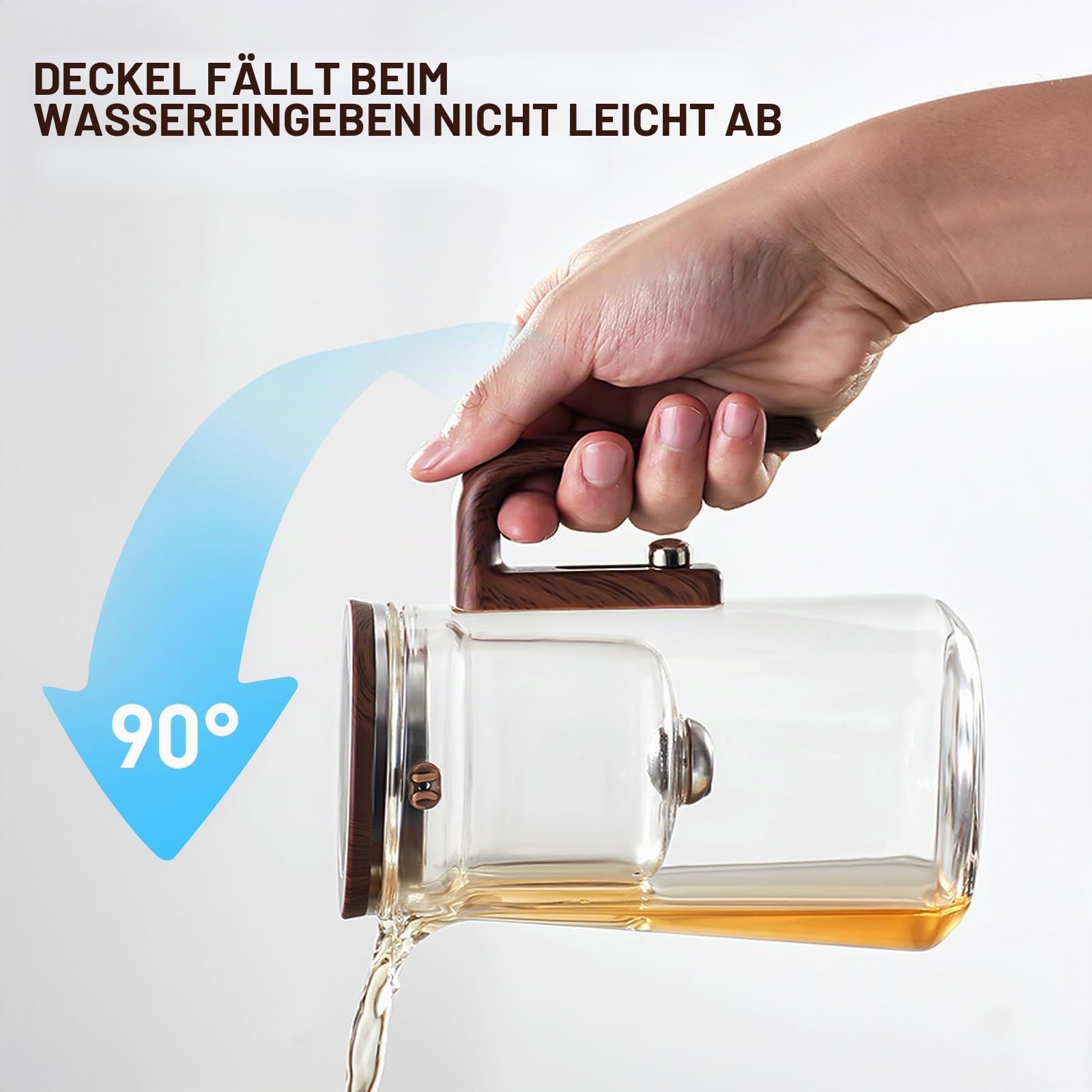 Wassertrennung Glas Teekanne mit Siebeinsatz und Holzimitat-Griff - Magische Teekanne, Innovativem Designs für gleichmäßigen Teegenuss, Transparente Teekannes mit Infusor, Zuhause, Arbeitsplatz(800ml)