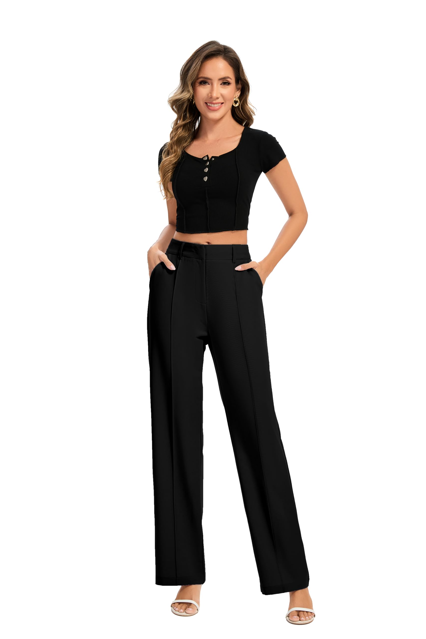 Condition photo showing New/Like New for FUNYYZO Size Medium Women Dress Pants High Waisted Work Slacks Pants Dressy Casual Straight Leg Elastic Waist 2026 Summer Trousers